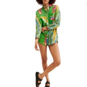 NTW FARM Rio Linen Banana Leaf Romper - Womens XS